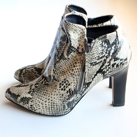 Franco Sarto Snakeskin Embossed Leather Heeled Ankle Boots Booties Size 8 - Picture 15 of 16
